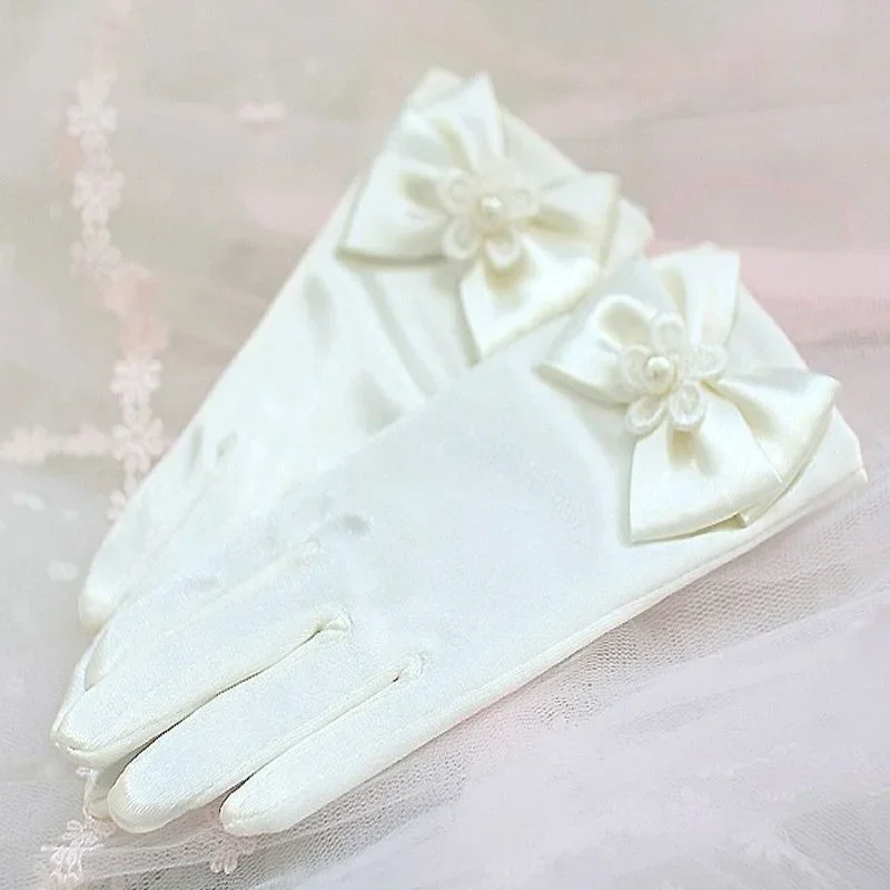 Sweet Satin Flower Child Gloves White Gloves for Kids Children Girls Wedding Gloves with Bow Kids Fashion Children's Mittens - Image 4