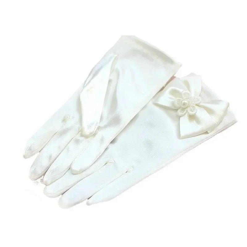 Sweet Satin Flower Child Gloves White Gloves for Kids Children Girls Wedding Gloves with Bow Kids Fashion Children's Mittens - Image 5