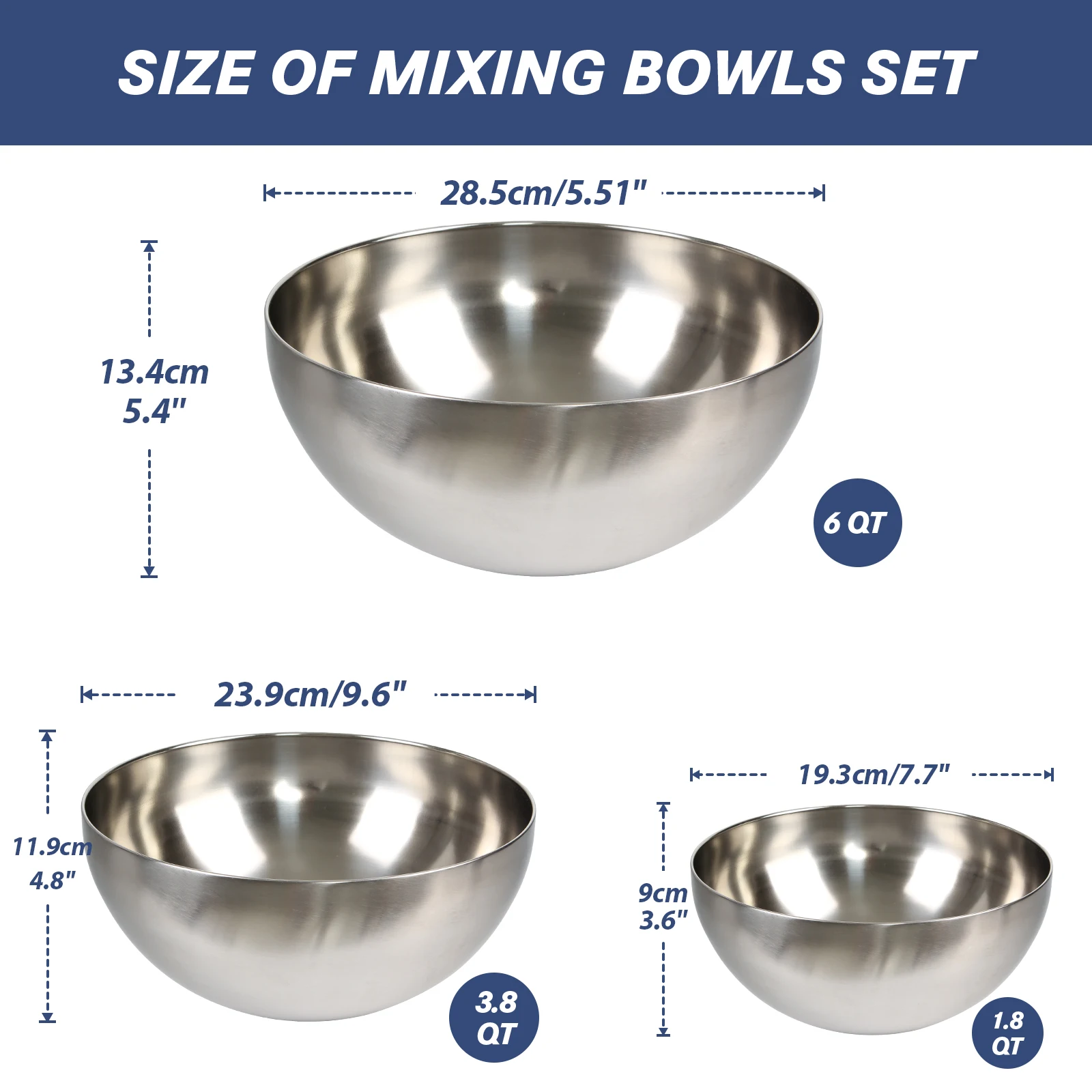 TastyWay Stainless Steel Bowls: DIY Cake, Bread, and Salad Mixing Bowls; Round Dinner Bowls; Soup Bowls; Rice Bowls; Serving Pla - Image 2