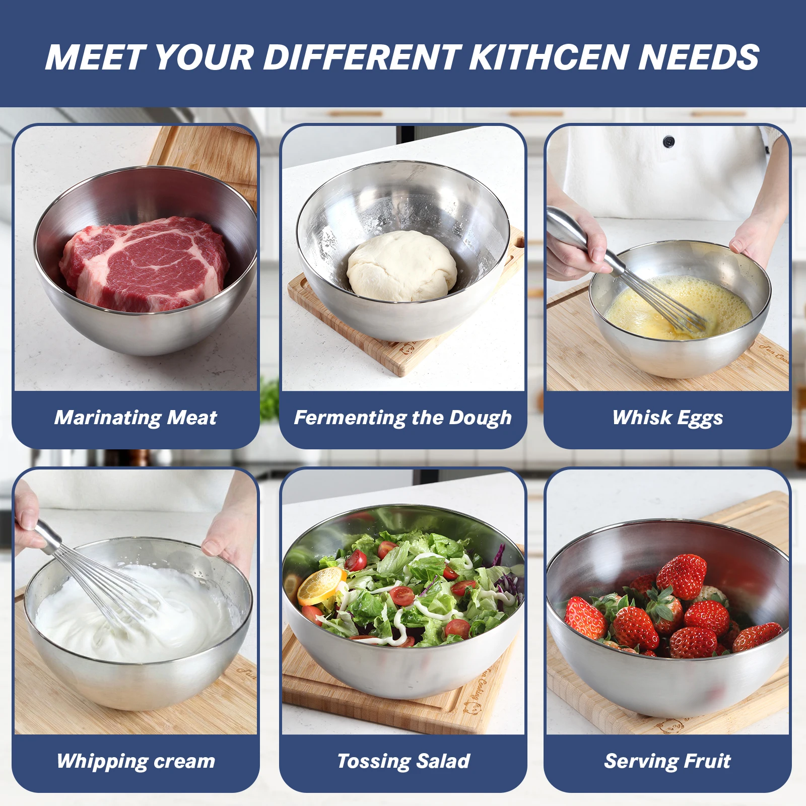 TastyWay Stainless Steel Bowls: DIY Cake, Bread, and Salad Mixing Bowls; Round Dinner Bowls; Soup Bowls; Rice Bowls; Serving Pla - Image 4