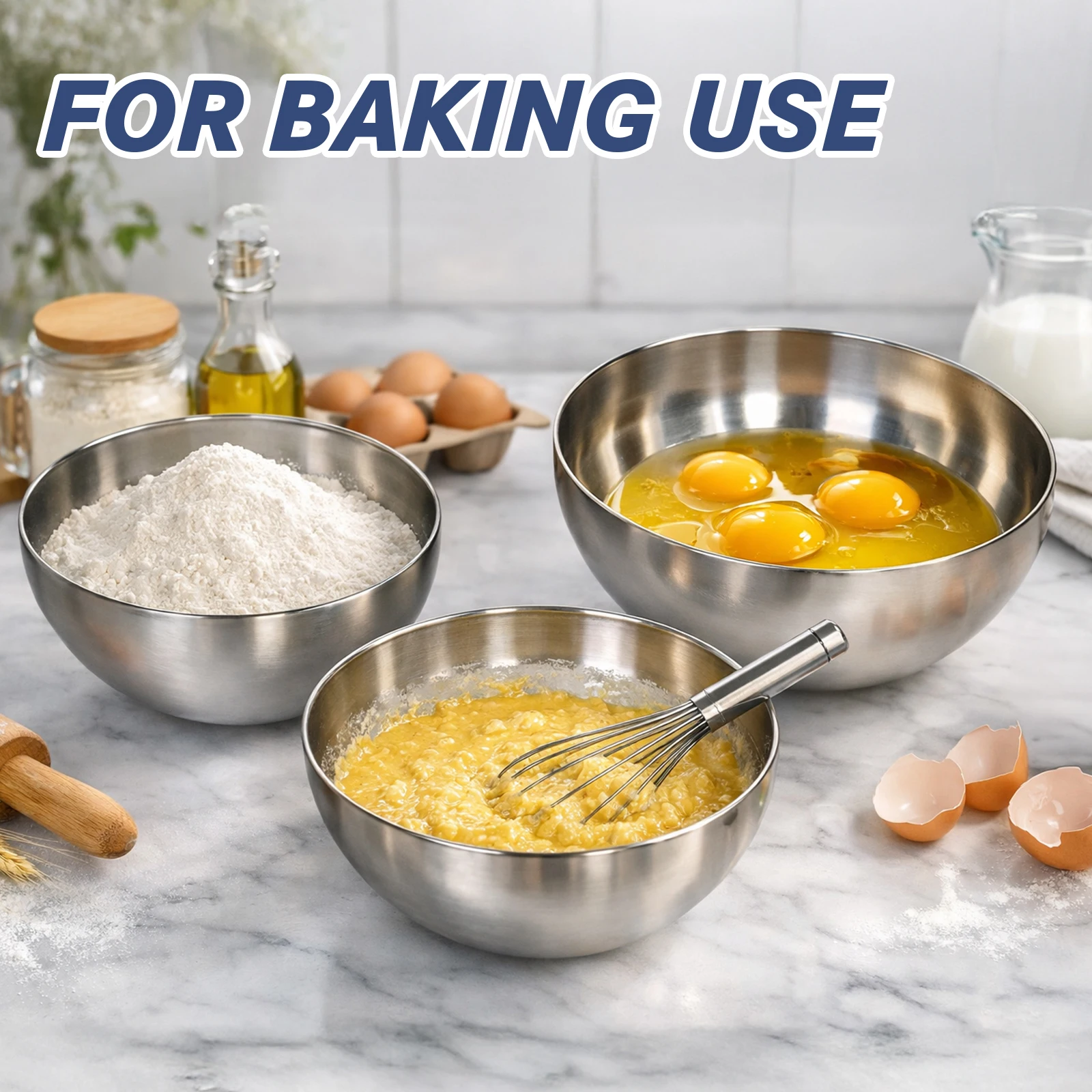 TastyWay Stainless Steel Bowls: DIY Cake, Bread, and Salad Mixing Bowls; Round Dinner Bowls; Soup Bowls; Rice Bowls; Serving Pla - Image 6