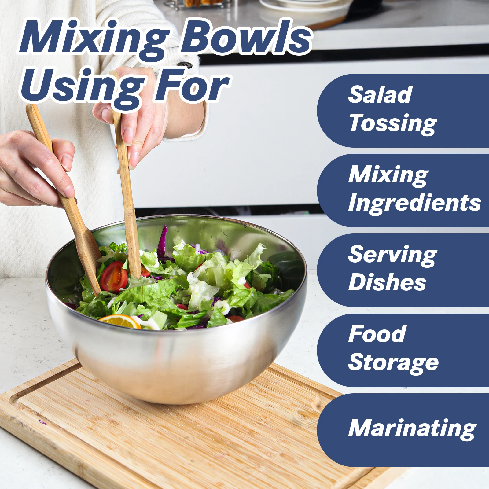 TastyWay Stainless Steel Bowls: DIY Cake, Bread, and Salad Mixing Bowls; Round Dinner Bowls; Soup Bowls; Rice Bowls; Serving Pla - Image 5