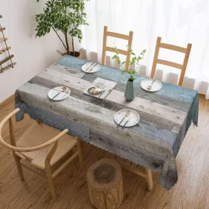 Teal Rustic Wood Texture Rectangle Waterproof Tablecloth Table Decor Farmhouse Kitchen Dining Table Cloth Holiday Party Decor