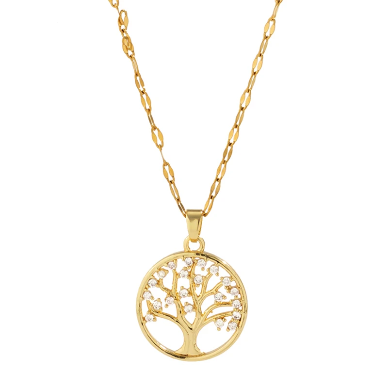 Temperamental Luxury Rhinestone Tree of Life Pendant Necklace Women Vintage Stainless Steel Waterproof Chain Aesthetic Jewelry - Image 4