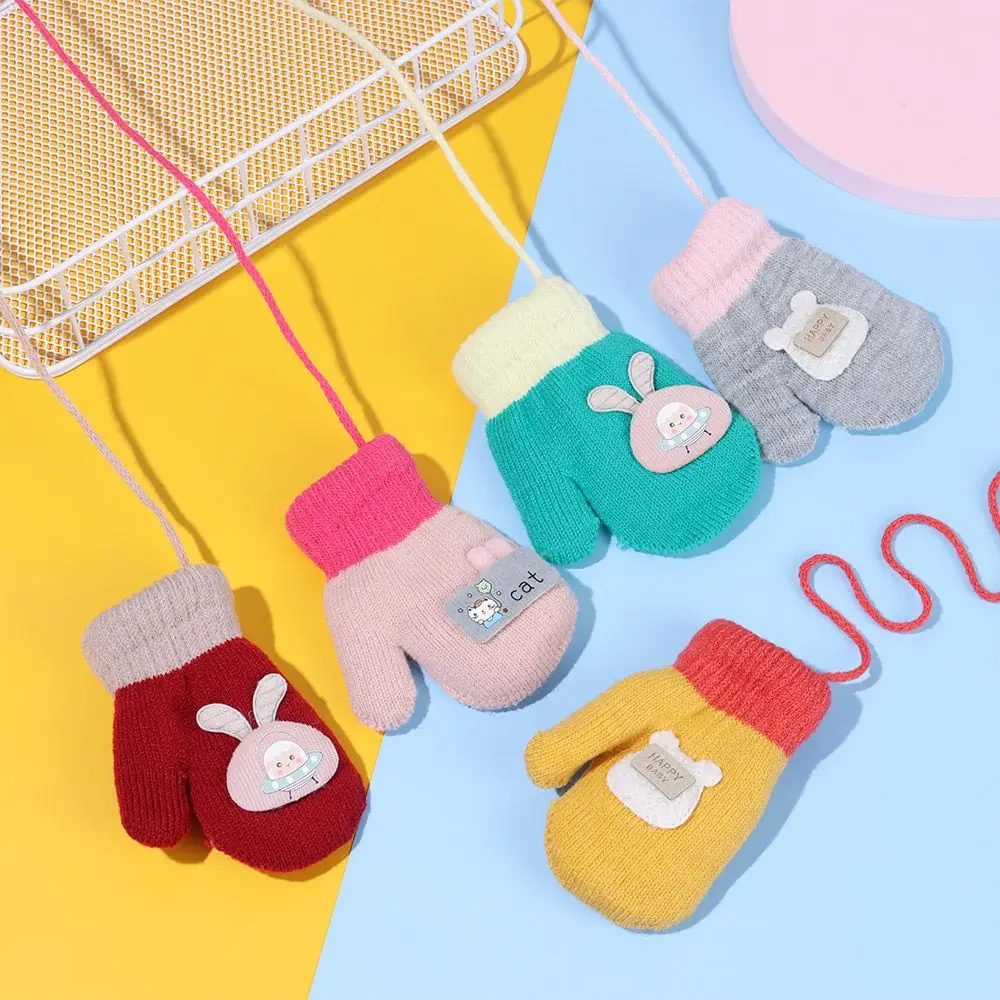Thicken Mittens for Children Kids Mittens Winter Cute Knitted Gloves Toddler Warm Rope 1-3Years Boy Girl Baby Hand Gloves - Image 3