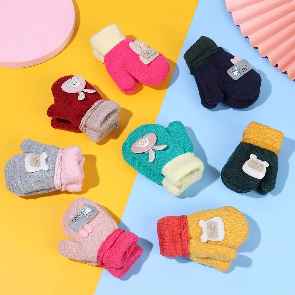 Thicken Mittens for Children Kids Mittens Winter Cute Knitted Gloves Toddler Warm Rope 1-3Years Boy Girl Baby Hand Gloves
