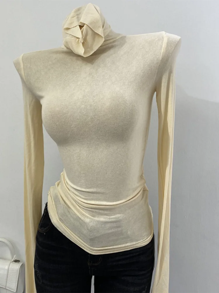 Thin Soft American Long Sleeve T-shirt High Stacked Neck Tight Perspective Bottom Shirt Women's Slim Fit Tops Sexy Streetwear - Image 4