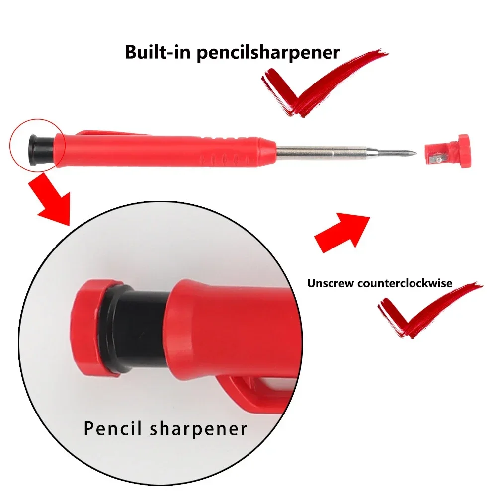 Top Solid Carpenter Mechanical Pencil Woodworking Long Head Deep Hole Markers Pen Pencils Refill Leads Sharpener Stationery - Image 4