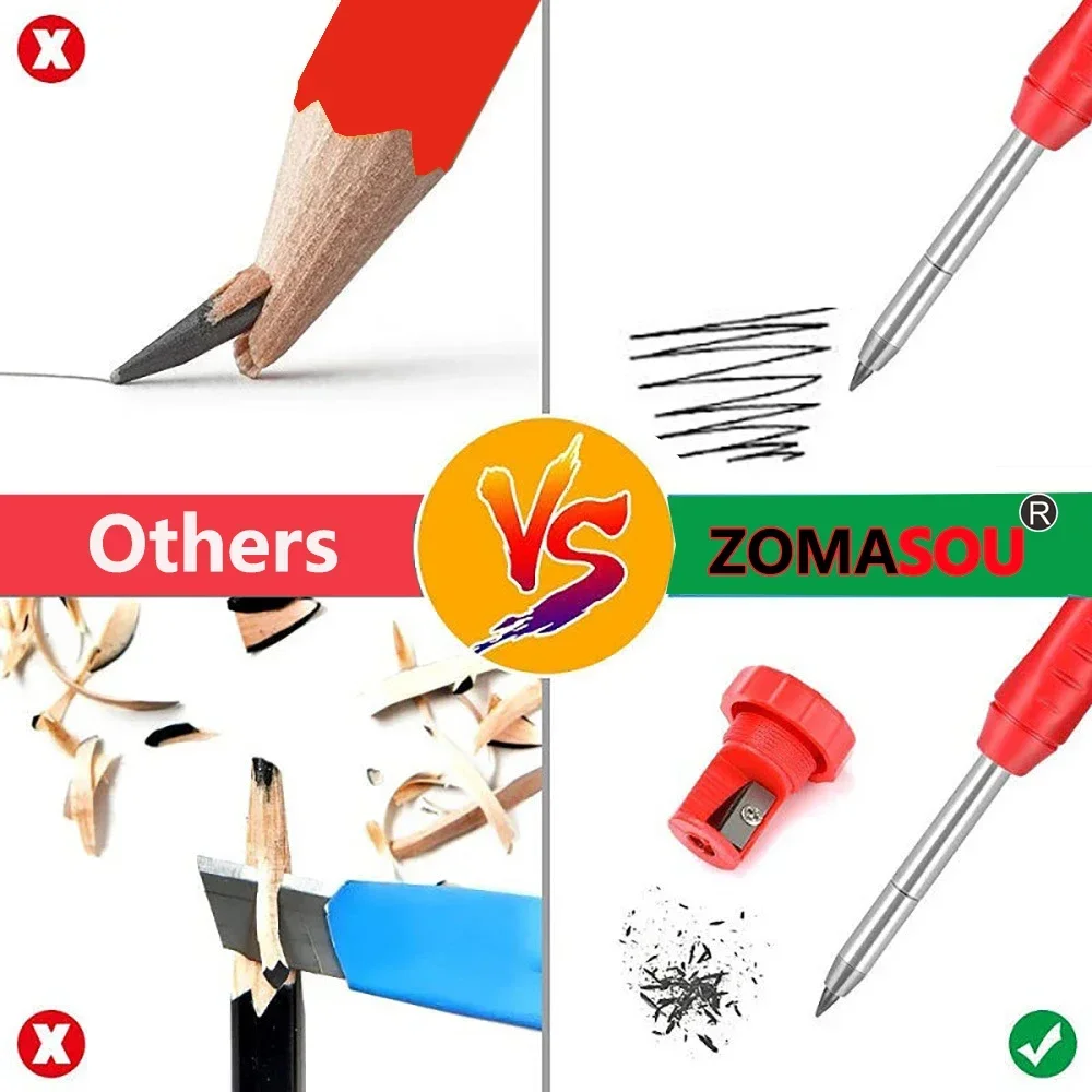 Top Solid Carpenter Mechanical Pencil Woodworking Long Head Deep Hole Markers Pen Pencils Refill Leads Sharpener Stationery - Image 3