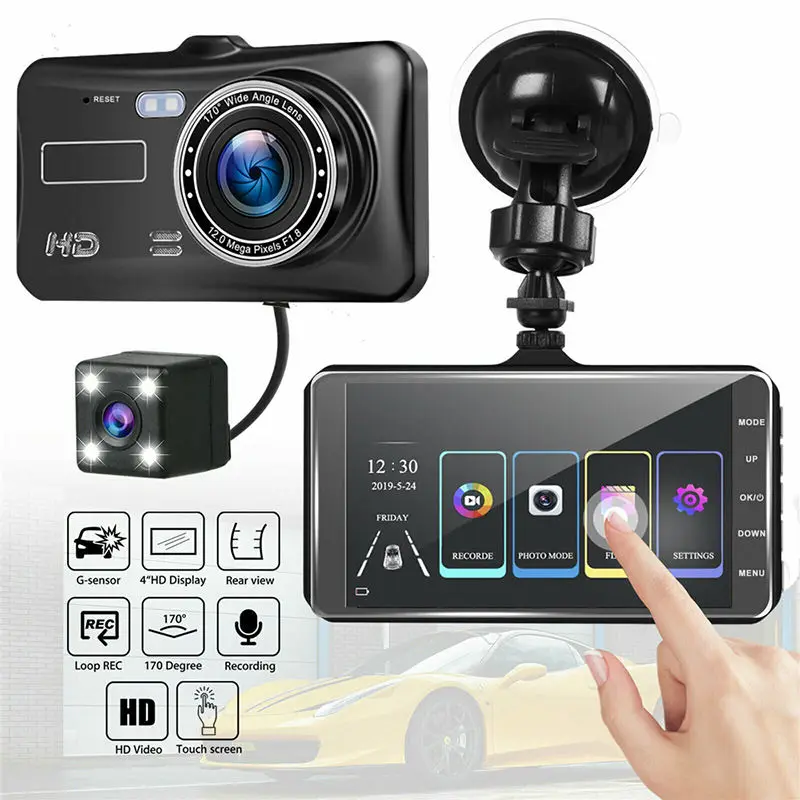 Touch Screen Dual-Lens Car DVR 4-inch 1080P Dash Cam for Cars Video Recorder Optional Rear View Camera 24H Parking Monitor - Image 2