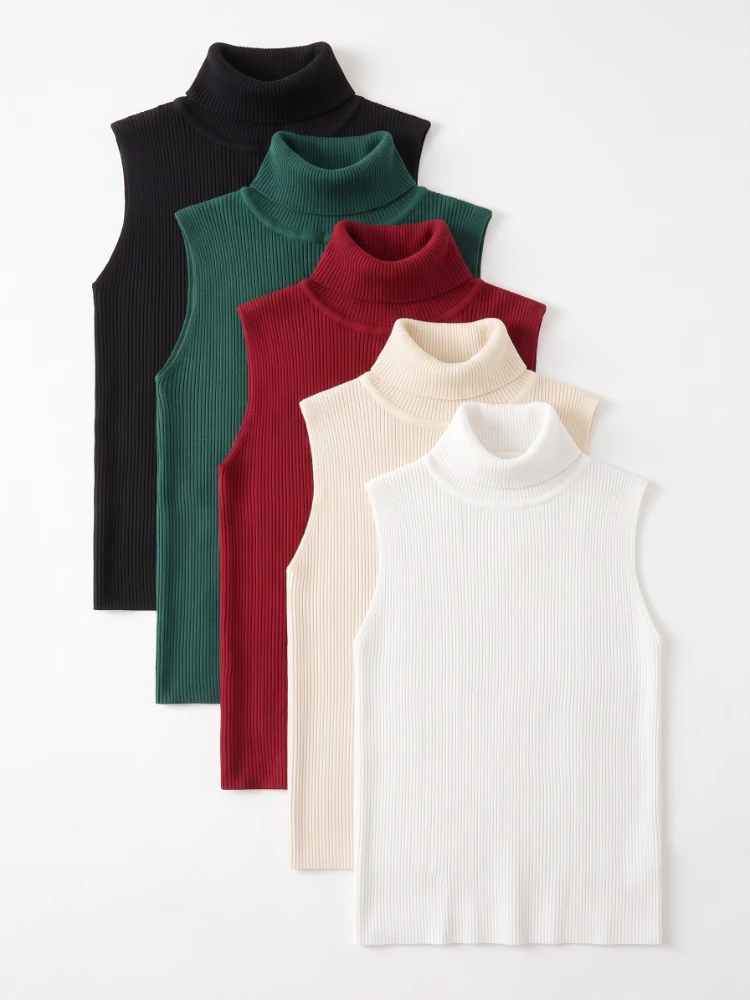 Turtleneck Sweater 2026 Summer Sleeveless Sweater Women Tank Tops Women Simple Versatile Slim Solid Knitted Vest - Image 2