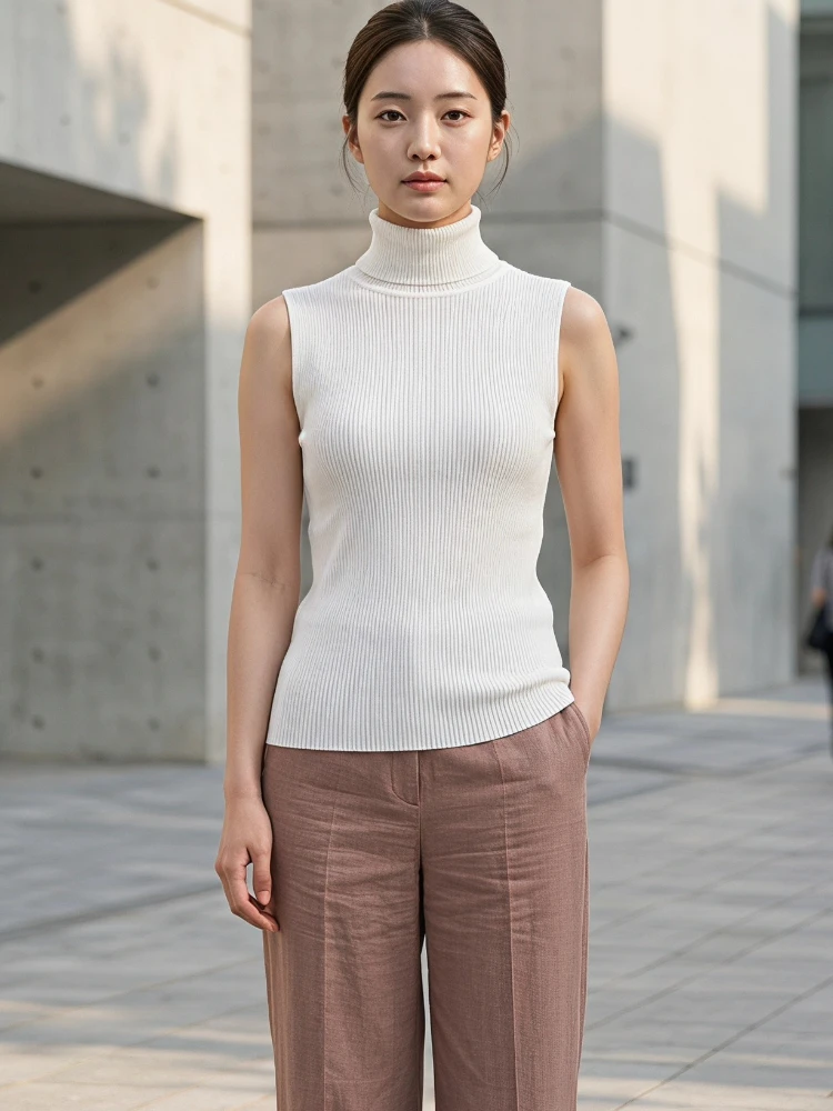 Turtleneck Sweater 2026 Summer Sleeveless Sweater Women Tank Tops Women Simple Versatile Slim Solid Knitted Vest - Image 3