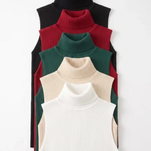 Turtleneck Sweater 2026 Summer Sleeveless Sweater Women Tank Tops Women Simple Versatile Slim Solid Knitted Vest