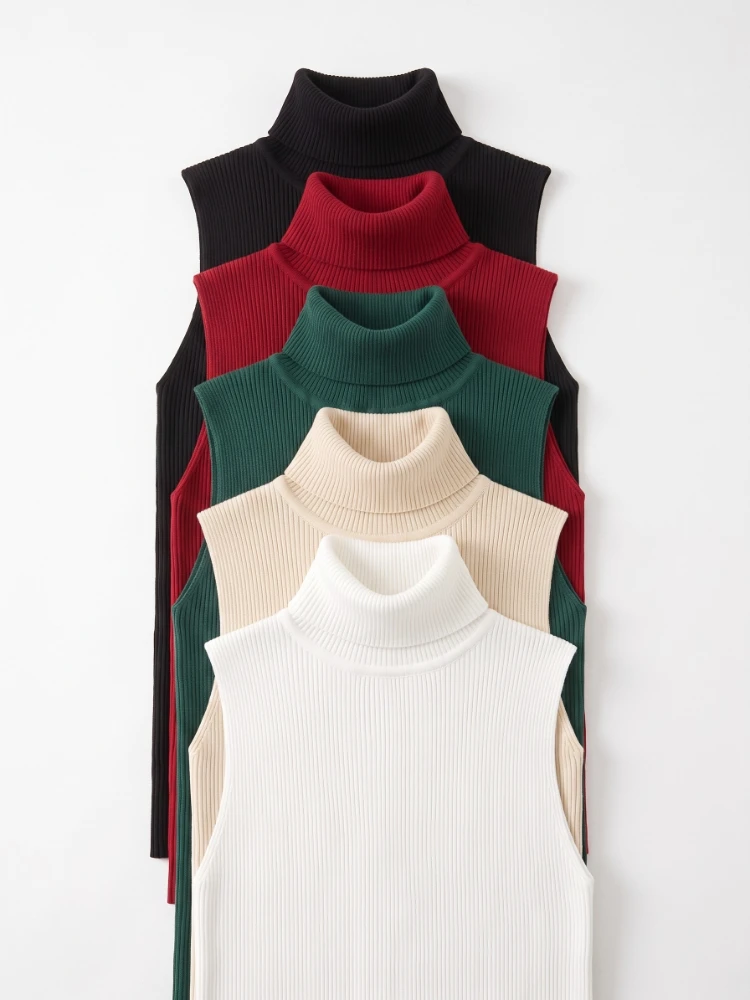 Turtleneck Sweater 2026 Summer Sleeveless Sweater Women Tank Tops Women Simple Versatile Slim Solid Knitted Vest