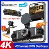 UHD 4K Dash Cam WiFi Car DVR Front and Rear 360 Surround Quad Lens 4 Channel Dashcam Recorder Night Vision Parking Mode