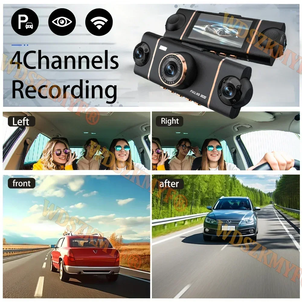 UHD 4K Dash Cam WiFi Car DVR Front and Rear 360 Surround Quad Lens 4 Channel Dashcam Recorder Night Vision Parking Mode - Image 3
