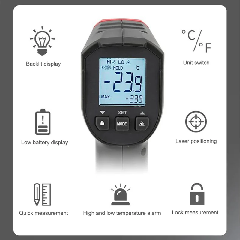 UNI-T Infrared Thermometer UT306S UT306C Non-contact Industrial Laser Digital Temperature Meter Temperature Gun Tester -50-500 - Image 3