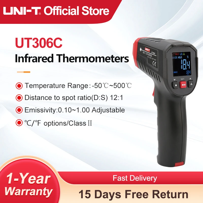 UNI-T Infrared Thermometer UT306S UT306C Non-contact Industrial Laser Digital Temperature Meter Temperature Gun Tester -50-500