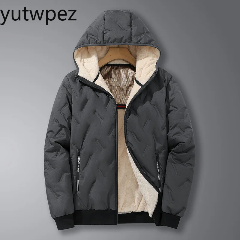 US Size Men Hooded Jacket Thick Warm Winter Coat Fleece Lined Black Grey Parkas Fashion Casual Quilted Coat Outwear Clothing Top - Image 2