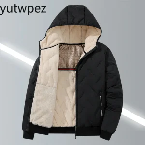 US Size Men Hooded Jacket Thick Warm Winter Coat Fleece Lined Black Grey Parkas Fashion Casual Quilted Coat Outwear Clothing Top