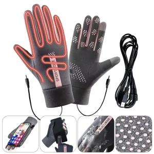 USB Rechargeable Heated Gloves Adjustable Temperature Anti Slip Touch Screen Thickened Warm for Skiing Cycling Winter Outdoor