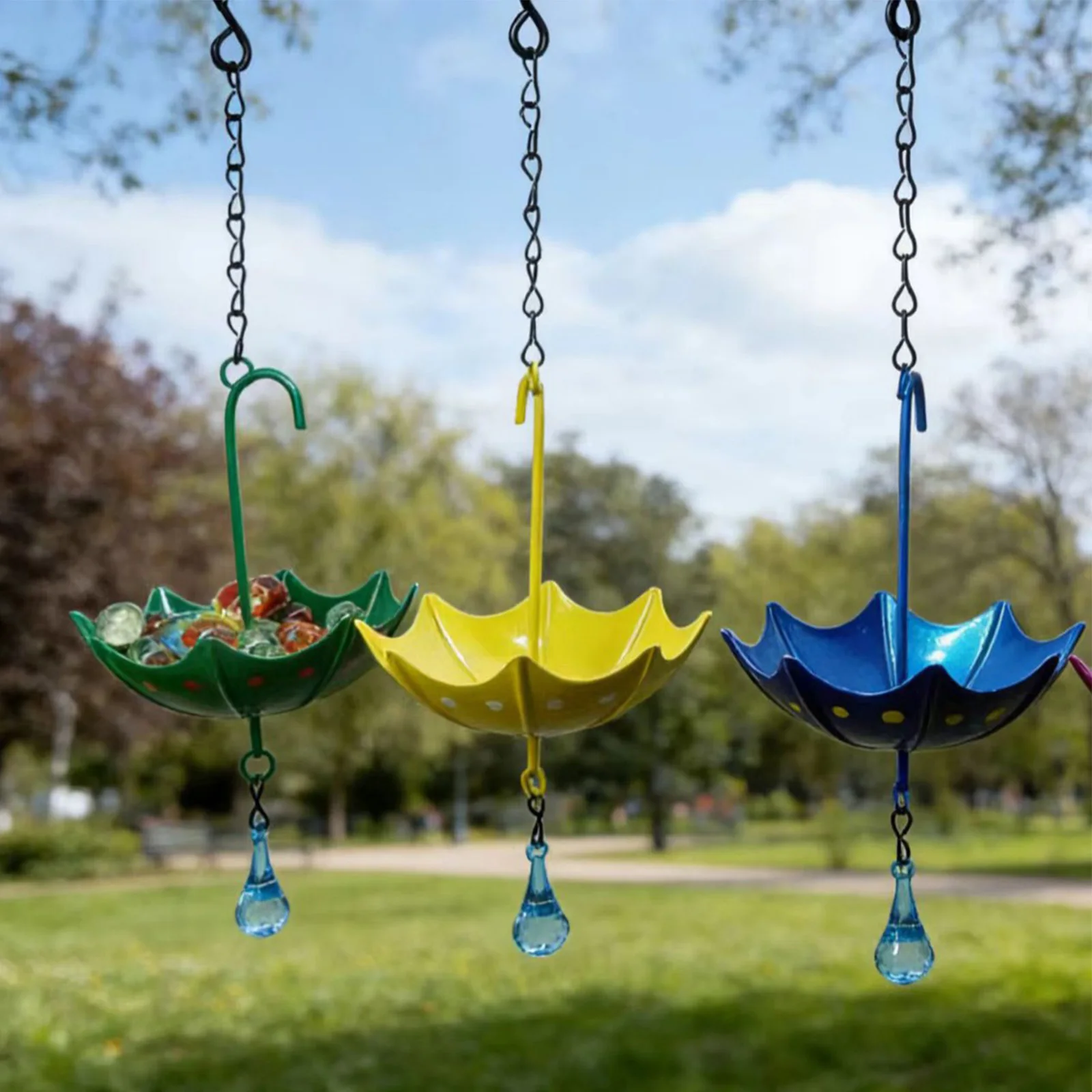 Umbrella-Shaped Hanging Bird Bath Weather-Resistant Decorative Bird Feeder Tray Bee Watering Station for Wild Bird - Image 3