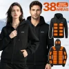 Unisex Heated Hoodie USB Rechargeable 38 Heating Zones Electric Thermal Warm Zip Up Hooded Sweatshirt Fleece Lined Winter Heatin