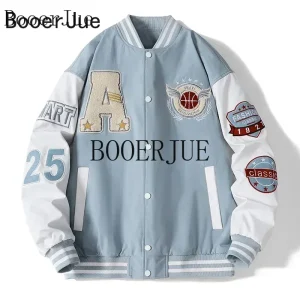 Unisex Varsity Baseball Jacket Men Bone Sports Running Letter Patchwork Faux Leather Bomber Coat Hip Hop Streetwear Outerwear