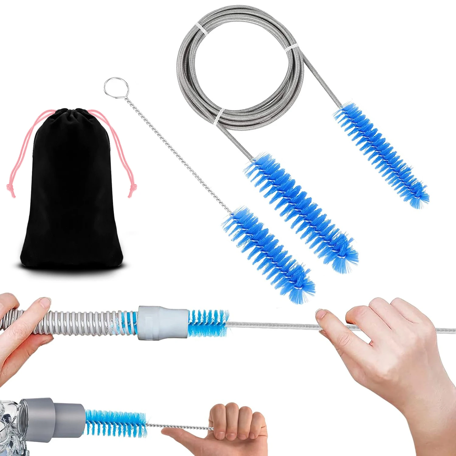 Universal CPAP Tube and Mask Cleaning Brush Stainless Steel Cleaner for CPAP Hoses & Mask Portable Flexible Wire Bristle Cleaner