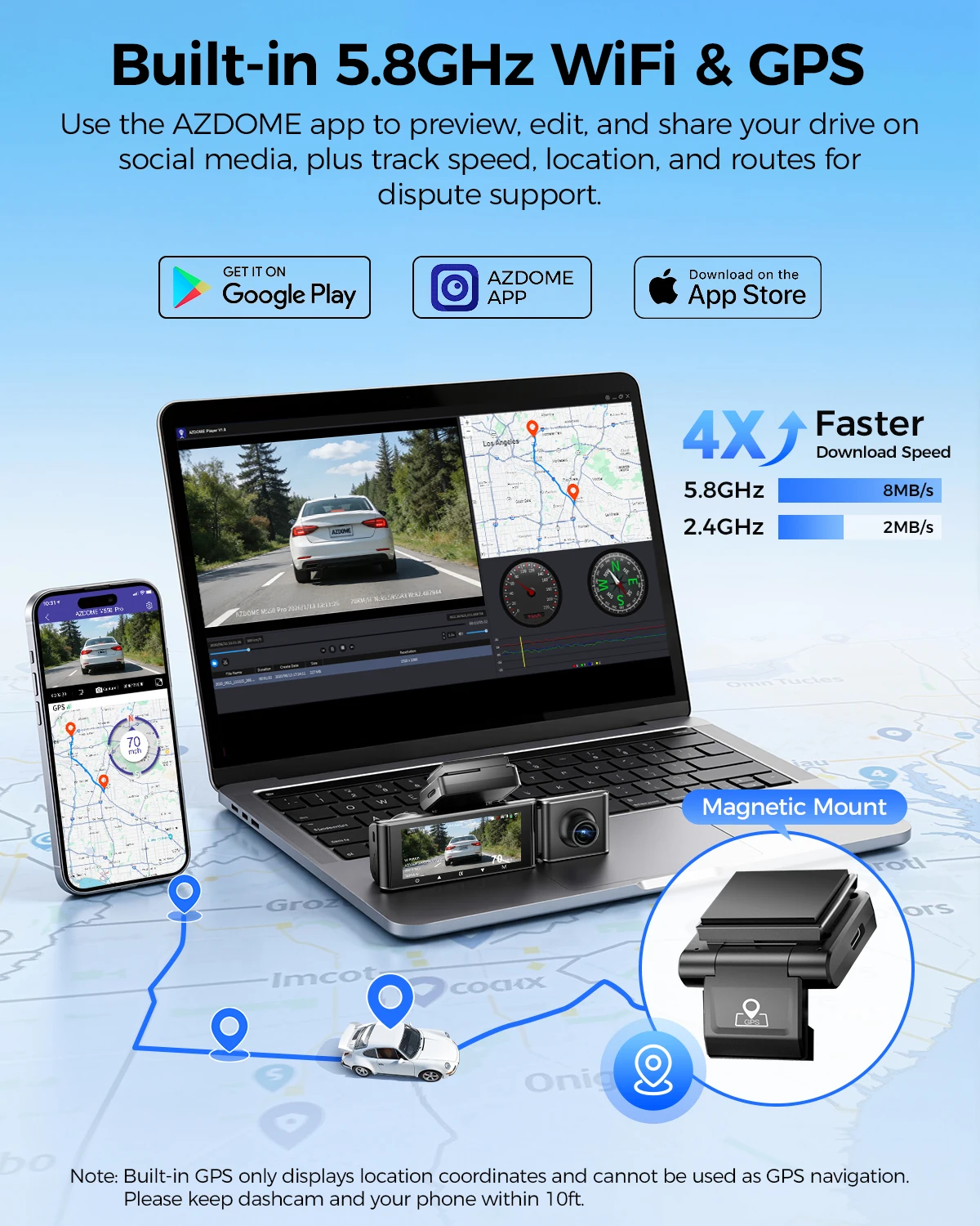 Upgrade AZDOME M550 Pro Dash Cam 4K Front Dashcam Auto 5.8Ghz Wi-Fi GPS G-sensor Car DVR 6 IR Night Vision Parking Monitor - Image 4