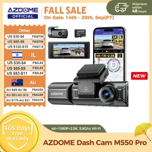 Upgrade AZDOME M550 Pro Dash Cam 4K Front Dashcam Auto 5.8Ghz Wi-Fi GPS G-sensor Car DVR 6 IR Night Vision Parking Monitor