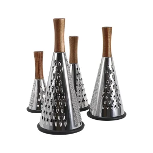 Vertical Stainless Steel Tri-Plane Vegetable Grater Cheese Shredder Wooden Handle Multi-function Fruit Peeler