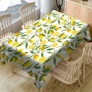 Vibrant Lemon Leaves Rectangle Tablecloth for Table Decor Summer Yellow Lemon Green Leaf Kitchen Dining Table Cloth Party Decor