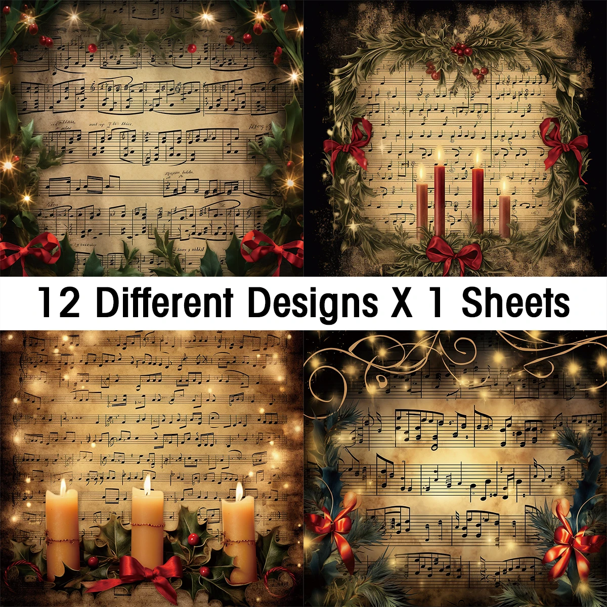 Vintage Christmas Sheet Music Scrapbook Paper Set,12sheets Xmas Decorative Decoupage Paper for DIY Crafts,Gift Wrap,Scrapbooking - Image 6