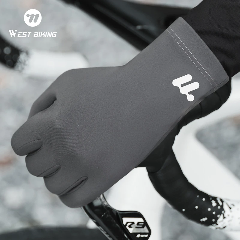 WEST BIKING Thermal Cycling Gloves Winter Fleece Windproof Bike Gloves Touch Screen Full Finger Gloves Outdoor Cycling Equipment - Image 2