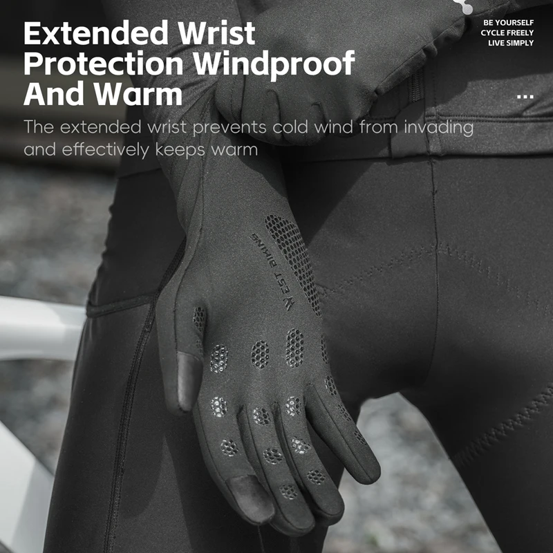 WEST BIKING Thermal Cycling Gloves Winter Fleece Windproof Bike Gloves Touch Screen Full Finger Gloves Outdoor Cycling Equipment - Image 4