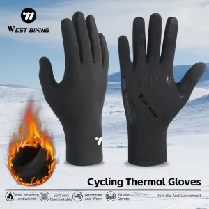 WEST BIKING Thermal Cycling Gloves Winter Fleece Windproof Bike Gloves Touch Screen Full Finger Gloves Outdoor Cycling Equipment
