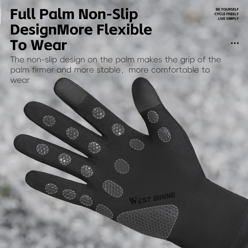 WEST BIKING Thermal Cycling Gloves Winter Fleece Windproof Bike Gloves Touch Screen Full Finger Gloves Outdoor Cycling Equipment - Image 5