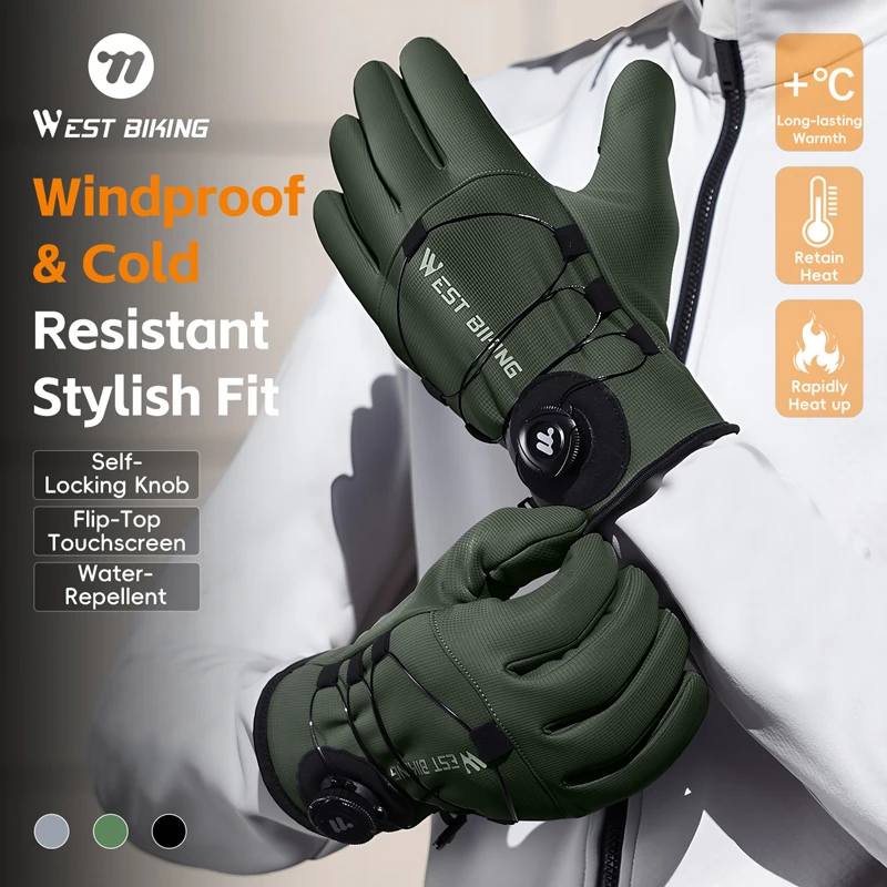 WEST BIKING Winter Self-Locking Bicycle Gloves Thermal Warm Full Finger Cycling Gloves Sports Touchscreen Twist Locking Gloves - Image 2