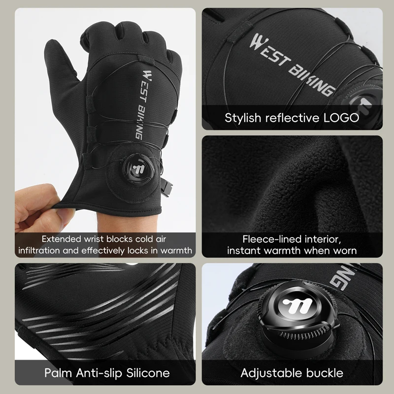 WEST BIKING Winter Self-Locking Bicycle Gloves Thermal Warm Full Finger Cycling Gloves Sports Touchscreen Twist Locking Gloves - Image 6