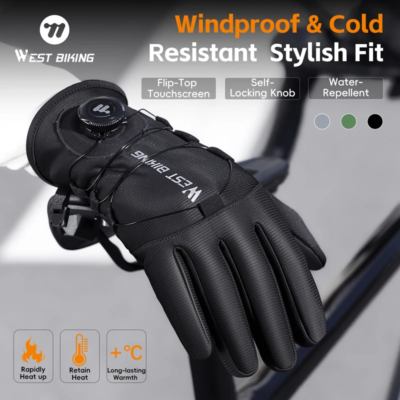 WEST BIKING Winter Self-Locking Bicycle Gloves Thermal Warm Full Finger Cycling Gloves Sports Touchscreen Twist Locking Gloves - Image 3