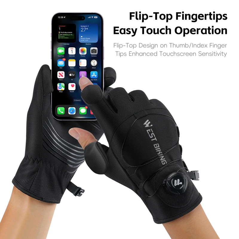 WEST BIKING Winter Self-Locking Bicycle Gloves Thermal Warm Full Finger Cycling Gloves Sports Touchscreen Twist Locking Gloves - Image 4