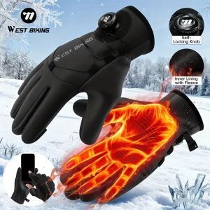 WEST BIKING Winter Self-Locking Bicycle Gloves Thermal Warm Full Finger Cycling Gloves Sports Touchscreen Twist Locking Gloves