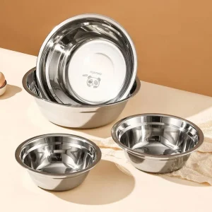 WORTHBUY Round Fruit Salad Bowl 304 Stainless Steel Kneading Bowl Large Capacity Cooking Baking Mixing Bowls Kitchen Tableware ﻿