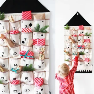 Wall Hanging Decor Xmas 2025 Christmas Advent Calendar with 24 Pockets Reusable Countdown Calendar Home Christmas DIY Decoration