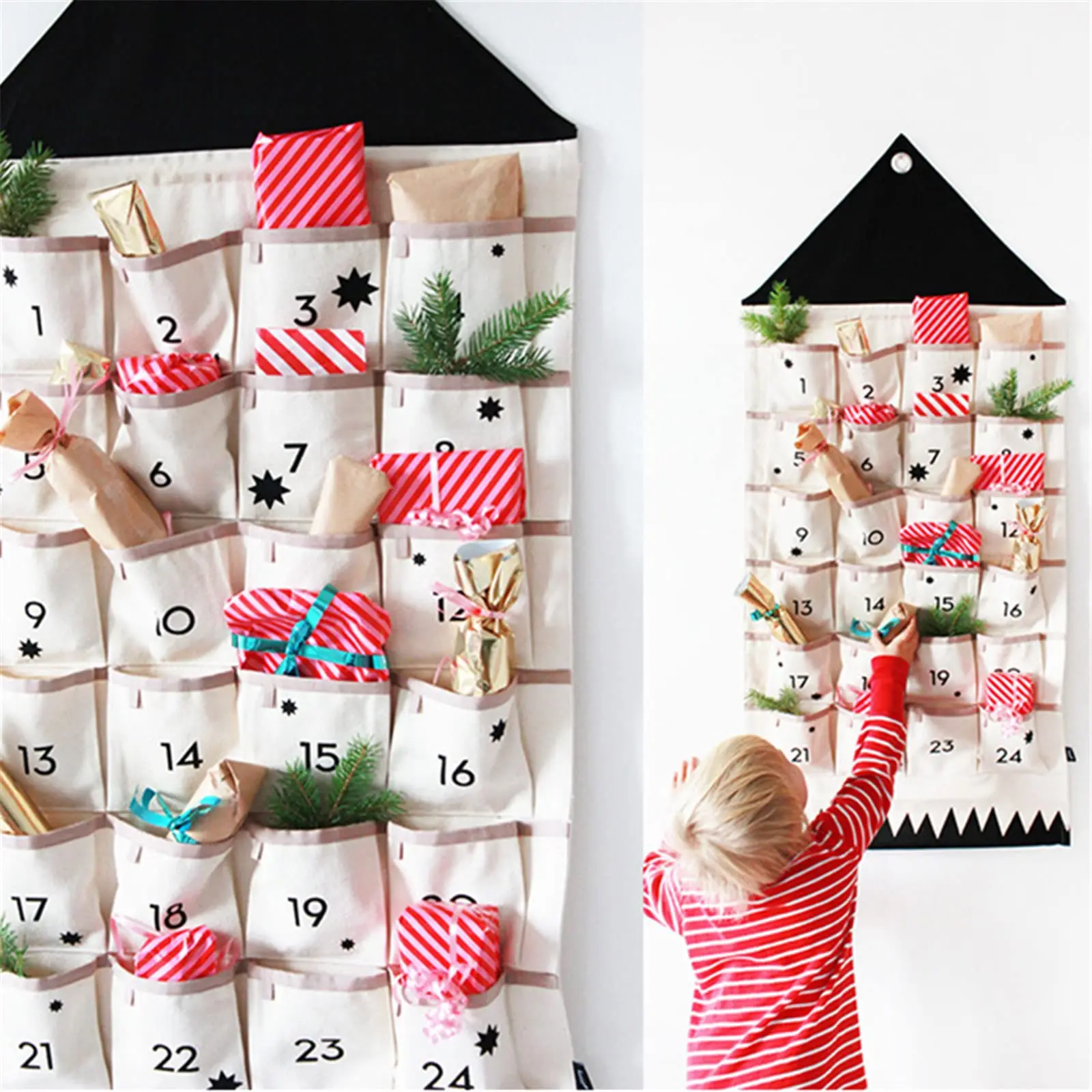 Wall Hanging Decor Xmas 2025 Christmas Advent Calendar with 24 Pockets Reusable Countdown Calendar Home Christmas DIY Decoration