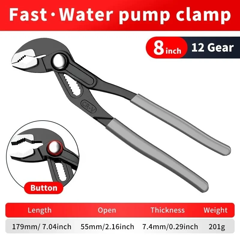 Water Pump Pliers Quick-Release Plumbing Pliers Pipe Wrench Adjustable Water Pipe Clamp Pliers Household Hand Tools Multi-functi - Image 6