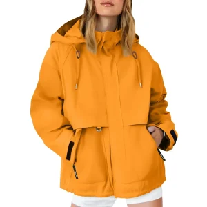 Waterproof Hiking Jacket Women Solid Color Long Sleeve Hooded Casual Sport Cargo Coat Women's Outdoor Windproof Windbreaker Coat