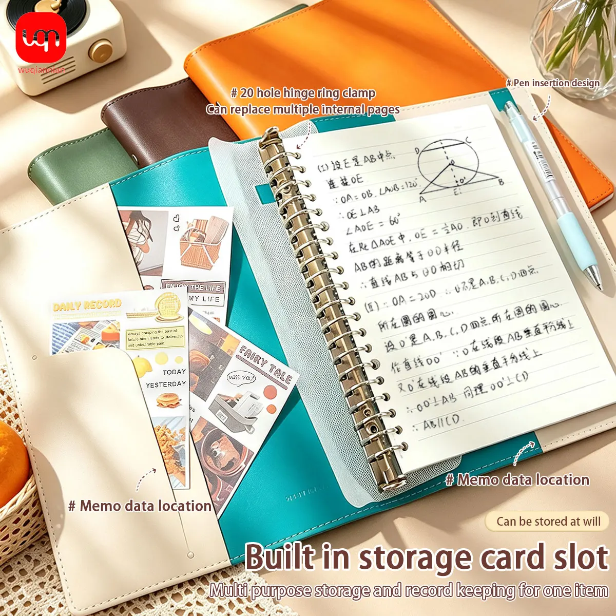 Waterproof PU Leather A5 Loose Leaf Notebook 20 Hole Refillable Binder Card Slot Pen Holder, Office School Planner Stationery - Image 6