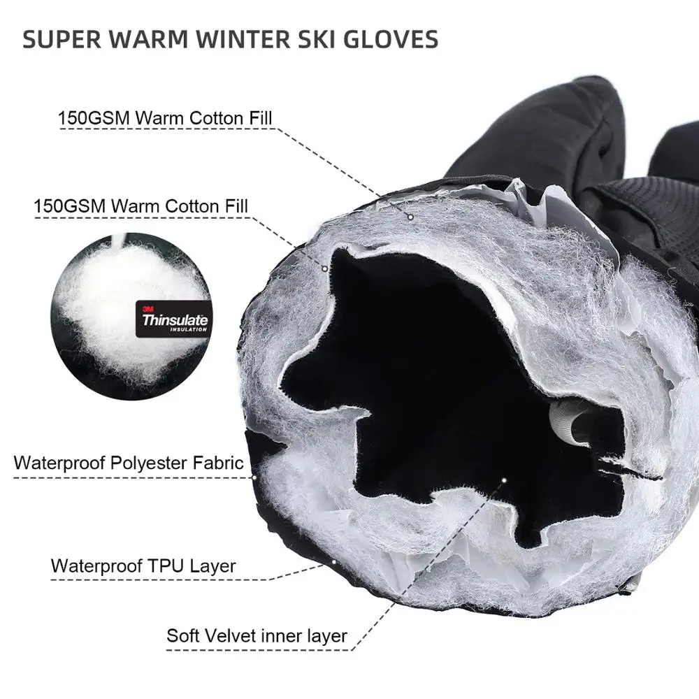 Waterproof Winter Ski Gloves Anti-slip Gel Touchscreen Thermal Outdoor Snowboard Gloves Motorcycle Bike Cycling Gloves Men Women - Image 2